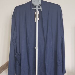 Navy Open-Front Cardigan with Pockets